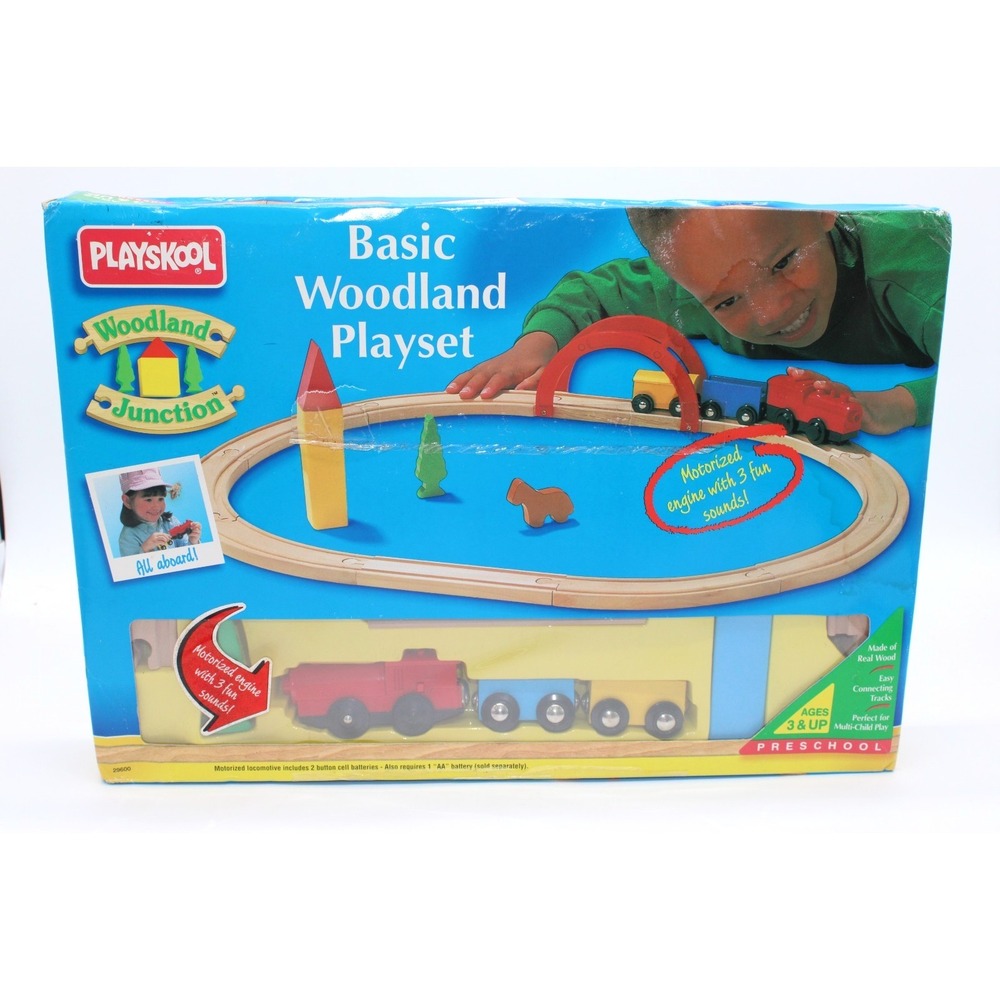 1996 Playskool Basic Woodland Junction Train Playset Wood SEALED Sound Motorized